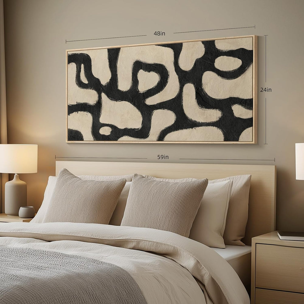 Framed Neutral Modern Abstract Horizontal Wall Art for Living Room, 24x48