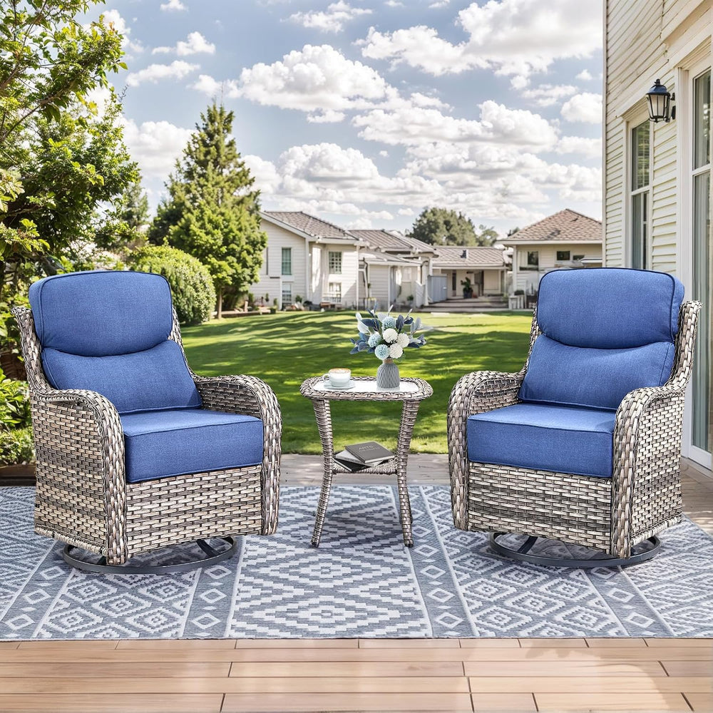 HUMMUH 3-Piece Wicker Swivel Rocker Chairs and Side Table Patio Set