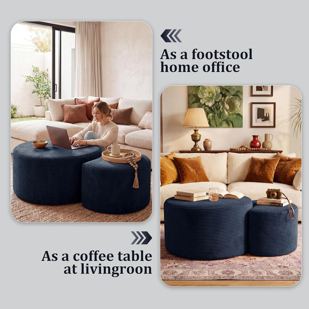 BSHOMGI Nesting Coffee Table Set of 2,Corduroy Ottoman Soft Foot Rest Movable...
