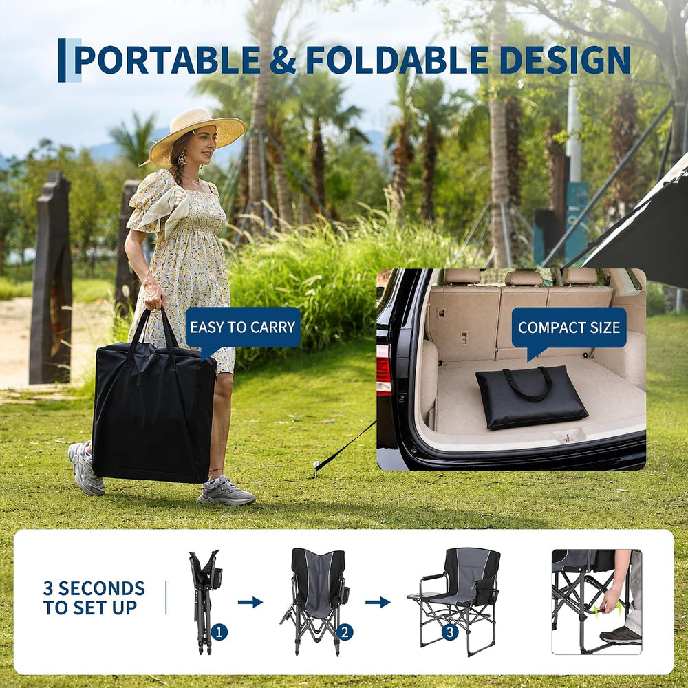 Garvee Oversized Camping Chair Portable Directors Chairs with Side Table