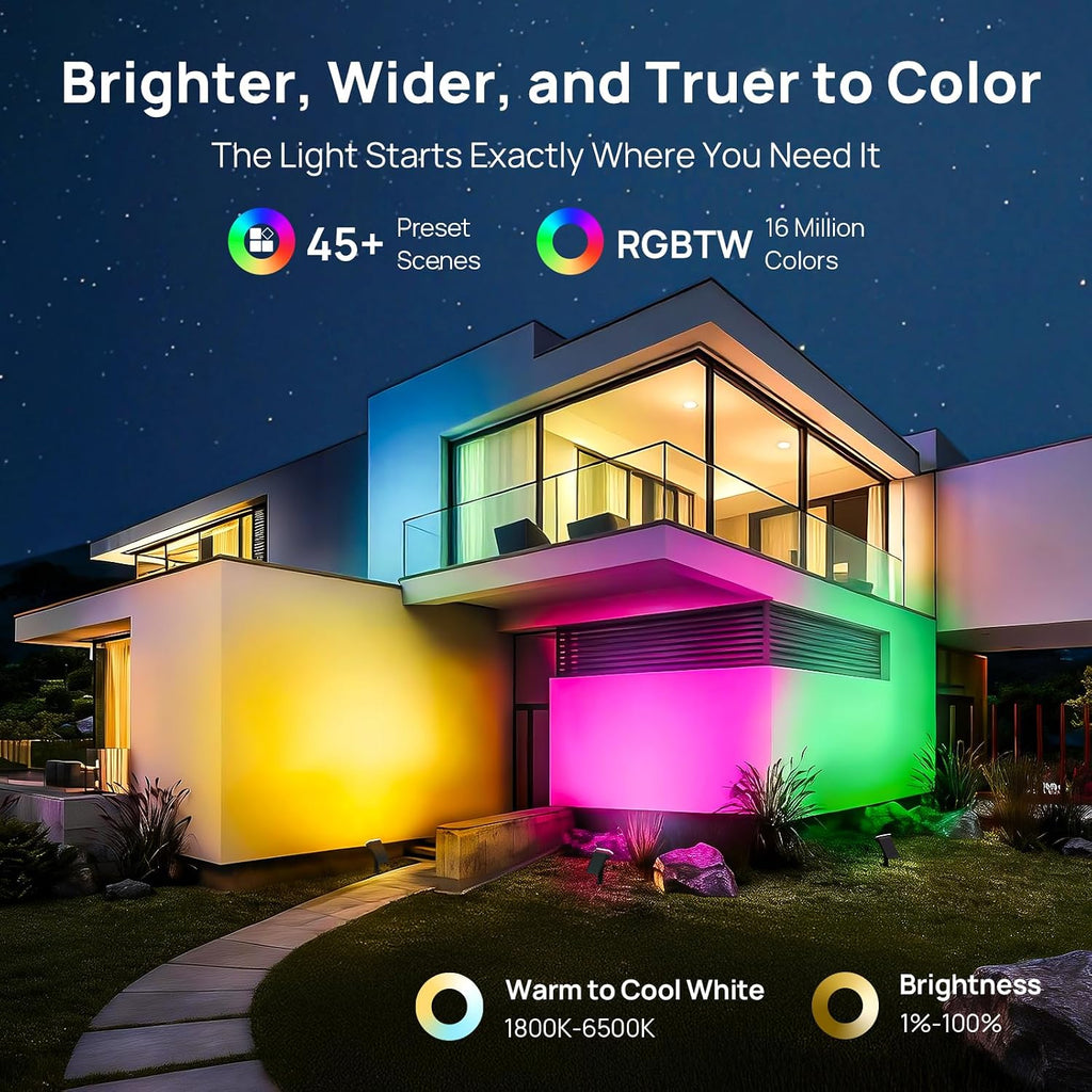 Consciot Smart Solar Spot Lights Outdoor, RGBTW Halloween Solar Lights