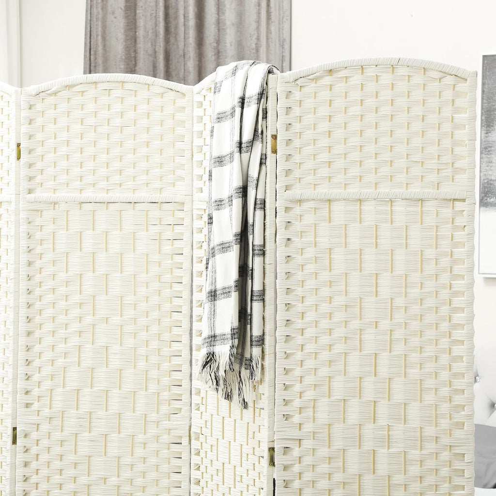 HOMCOM 4 Panel Room Divider 6 Ft Privacy Screen Hand-Woven White