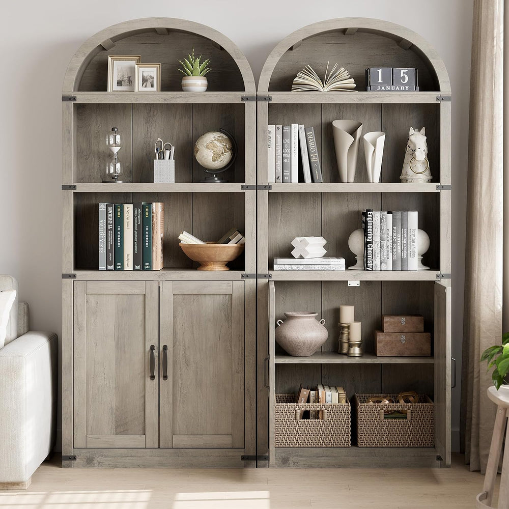 GarveeHome Bookcase with Doors Arched Bookshelf 71.65 in Tall Bookcase Farmho...