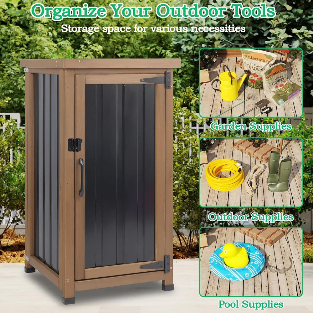 Small Outdoor Storage Cabinet Weatherproof, Wood Garden Potting Bench Table w...