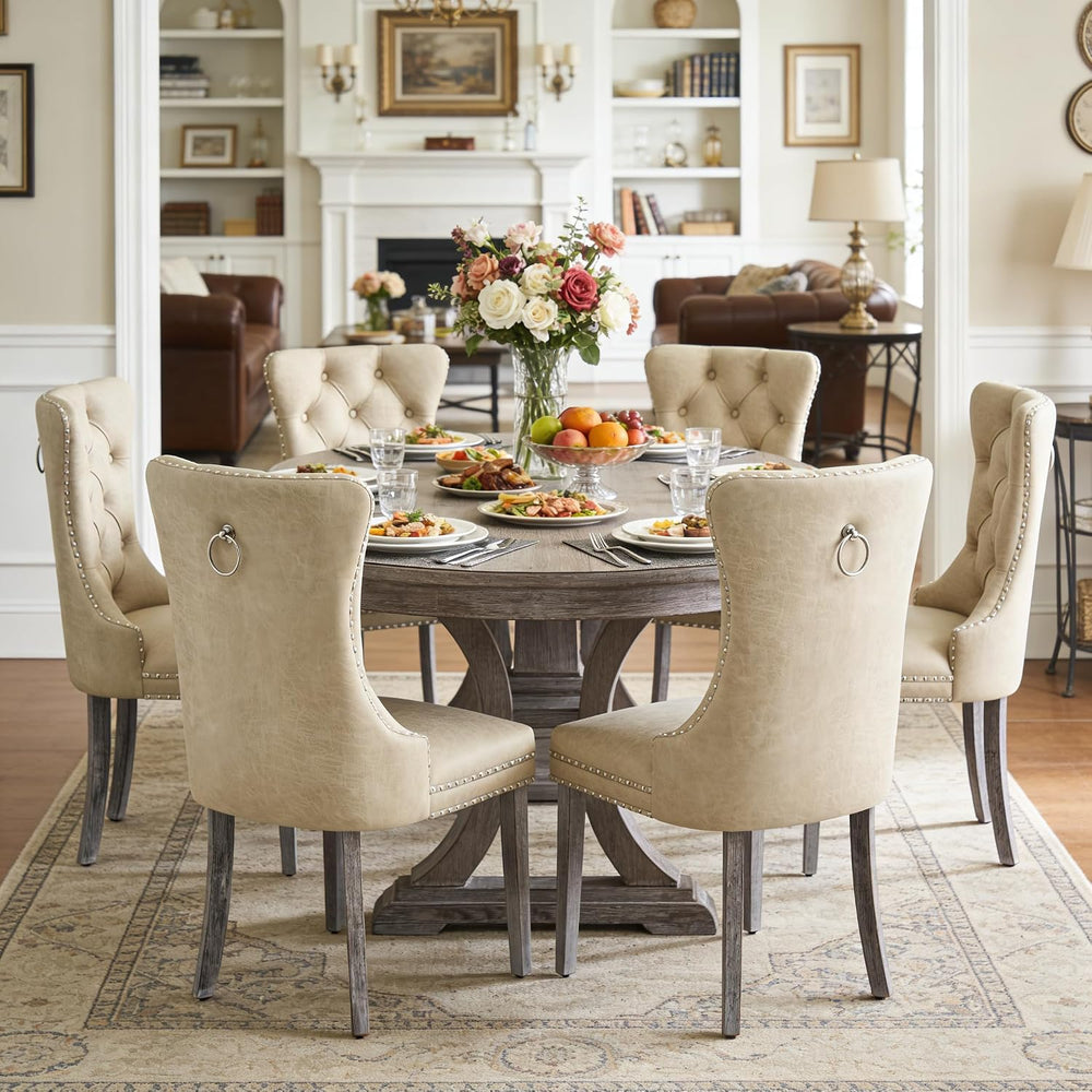 Leather Dining Chairs, Upholstered Dining Room Chairs, Beige, Set of 6