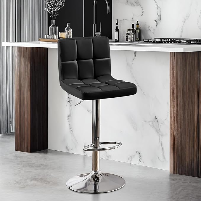 Yaheetech Single Bar Stool, Adjustable PU Leather Swivel Barstools, Modern Counter Stools with Back and Footrest, Counter Height Barstools for Bar, Kitchen, Dining Room, Black