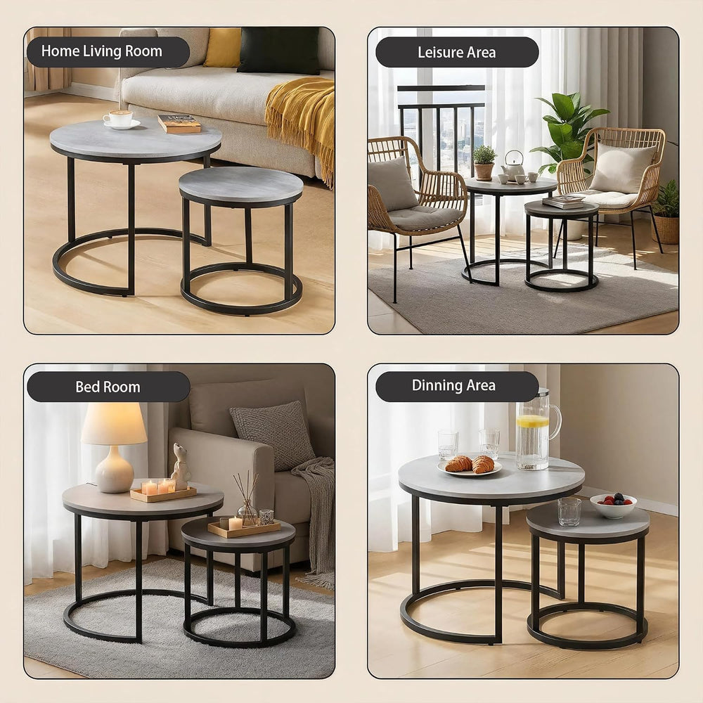 Nesting Coffee Table Set of 2, Faux Concrete Grey, 23.6"