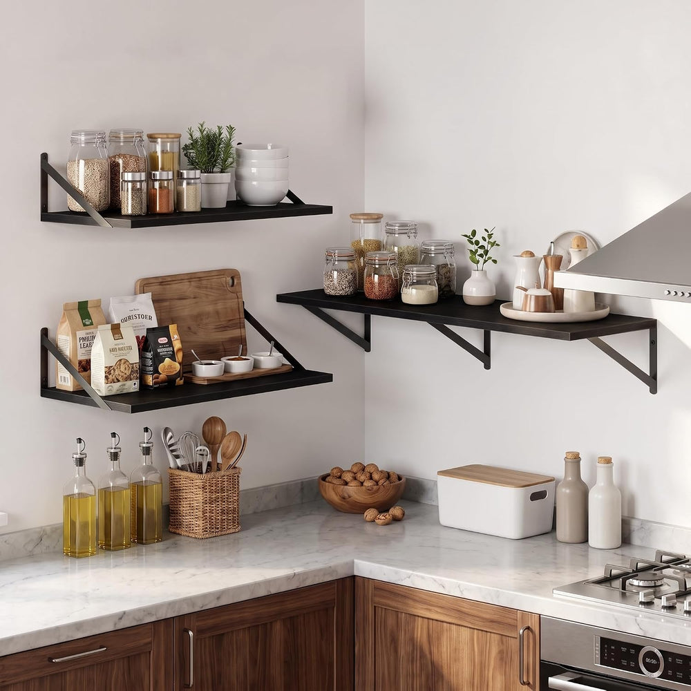 Vivelove 16" x 12" Deep Floating Shelves Set of 4, Rustic Wide Wall...