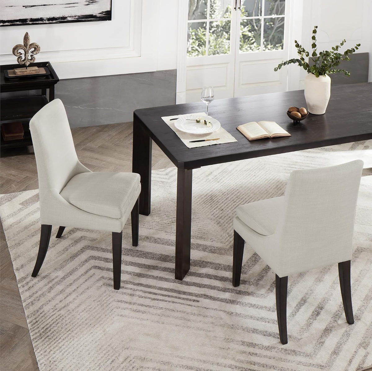 KISLOT Upholstered Dining Chairs Modern Sidechair Performance Fabric High Back Armlesschair for Diningroom Kitchen, Cream, Set of 2(1 Box)