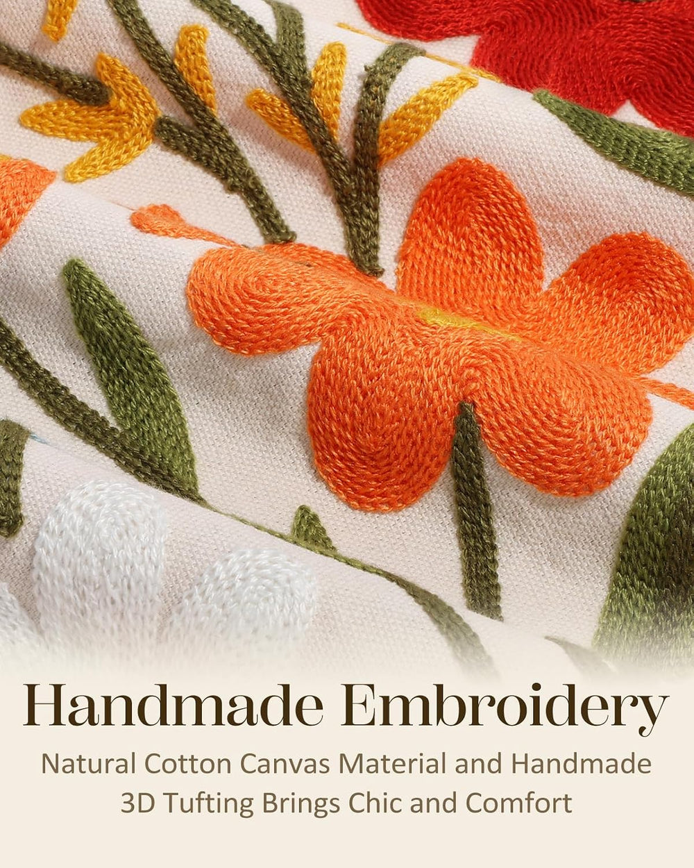 Embroidered Throw Pillow Covers 18x18 Inch, 2Pack, Flower Cluster