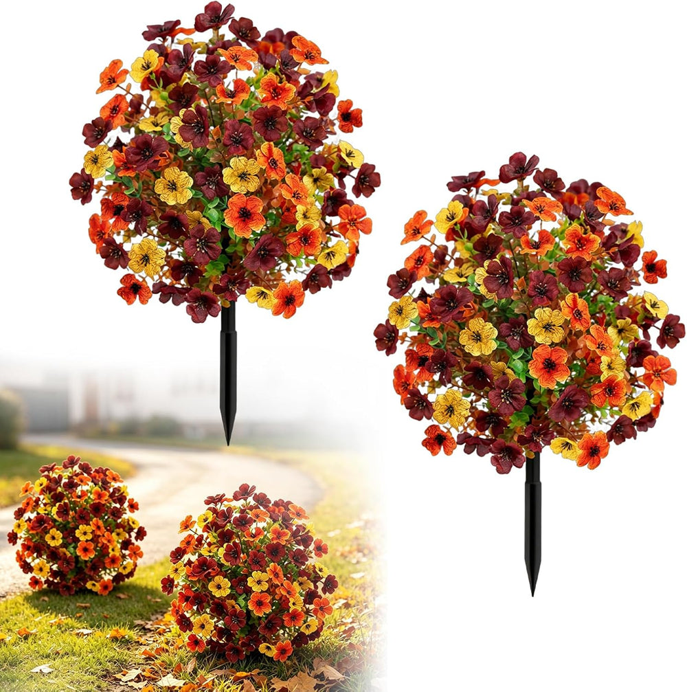 2 Pack Fall Artificial Topiary Ball Trees, UV Resistant Artificial Outdoor Sh...