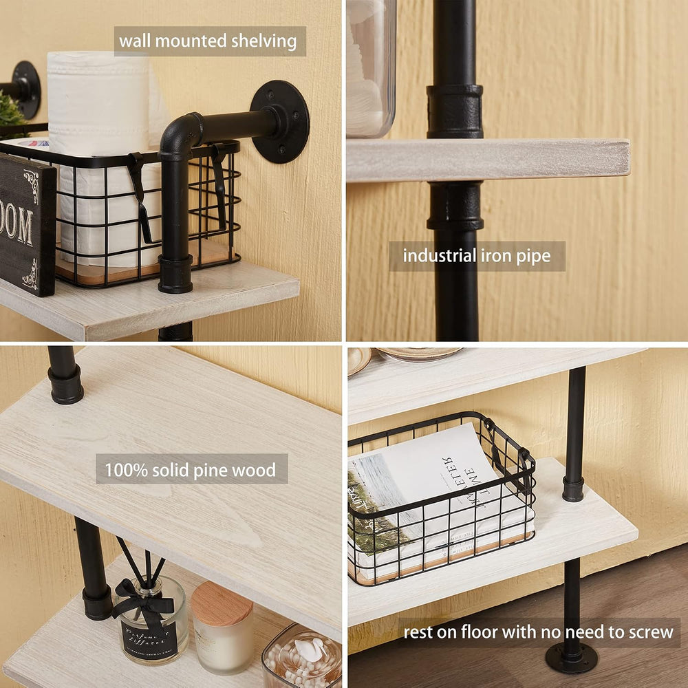 Industrial Pipe Bookshelf, Wall Mounted Shelf, 48 Inch, White