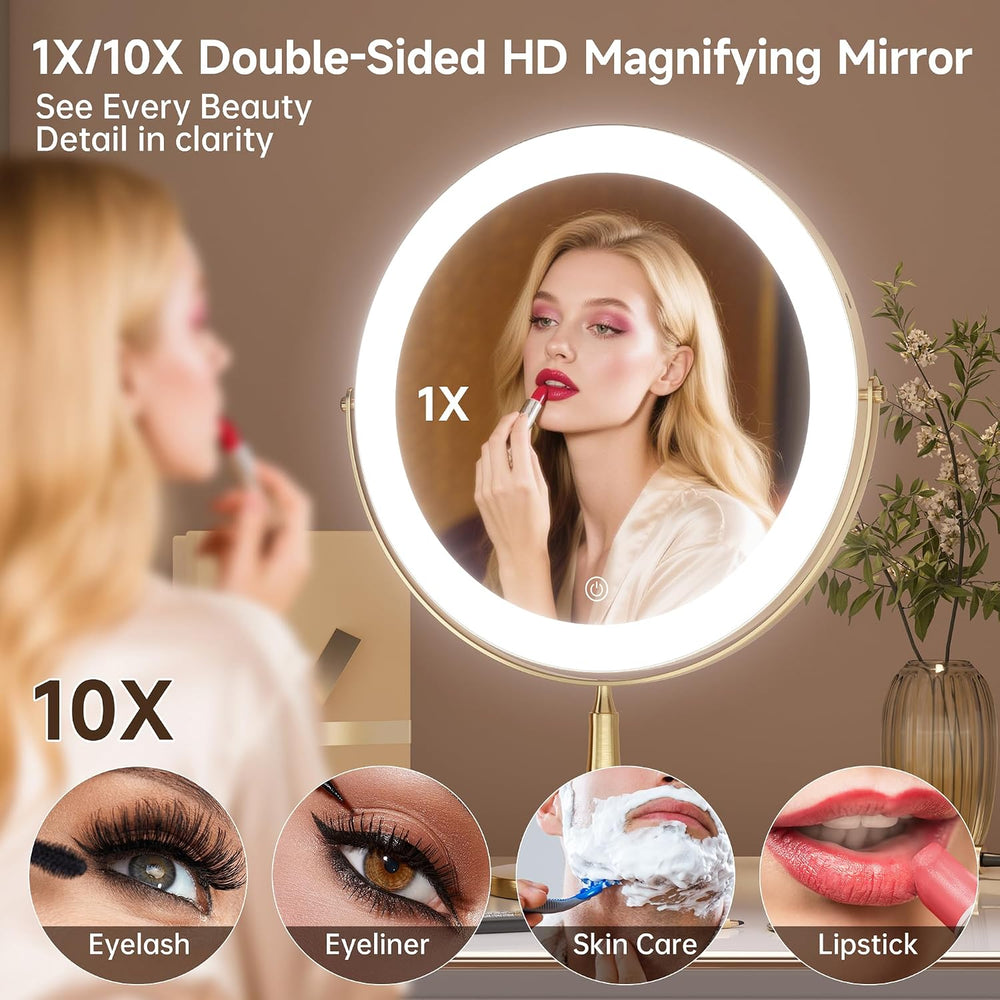 11.8" Magnifying Vanity Mirror with Light, 10X/1X Makeup Mirror