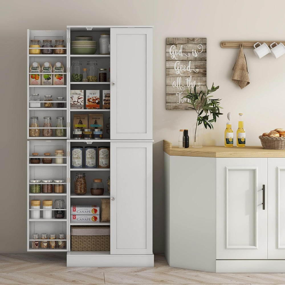 HOMCOM 65" Kitchen Pantry Storage Cabinet 16 Door Shelves White