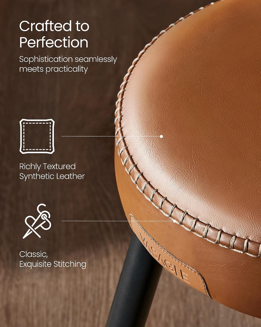 VASAGLE Bar Stools Set of 2, Kitchen Counter Stools, 24.8-Inch Tall