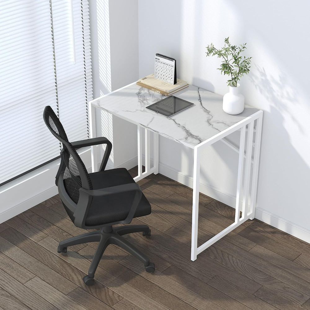Lutown-Teen 32 inch Folding Small Desk, White Marble
