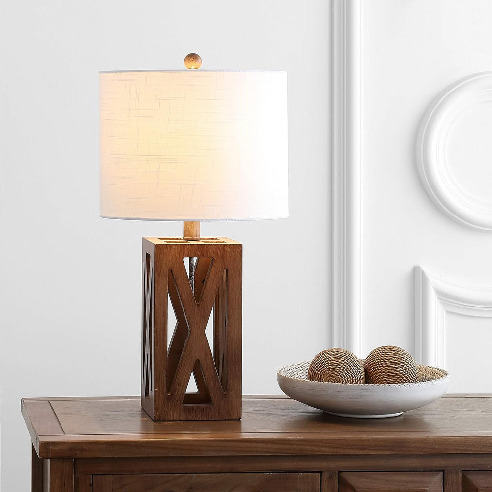 JONATHAN Y Stewart Rustic Wood Bedside Table Lamp 21.5", Brown