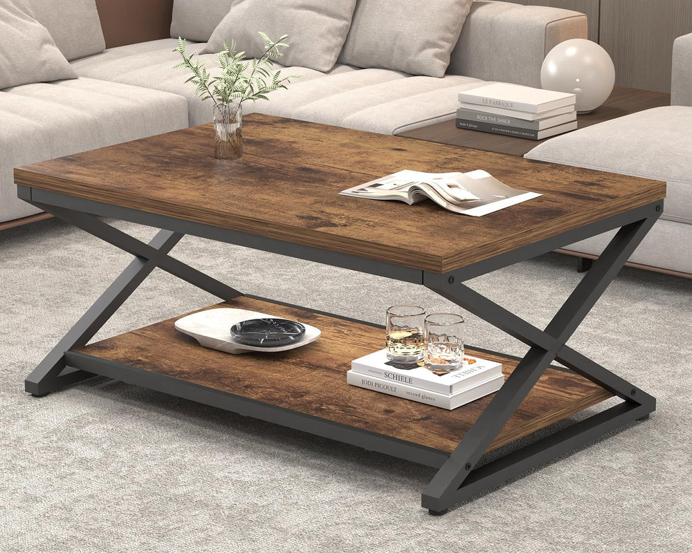 HSH 39" Rectangle Coffee Table with Storage for Living Room, Rustic Brown