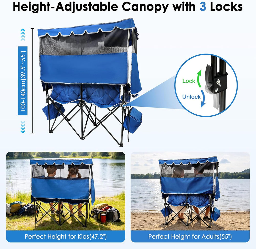 Suteck Double Camping Chair with Canopy, 660lbs Folding Loveseat with Shade