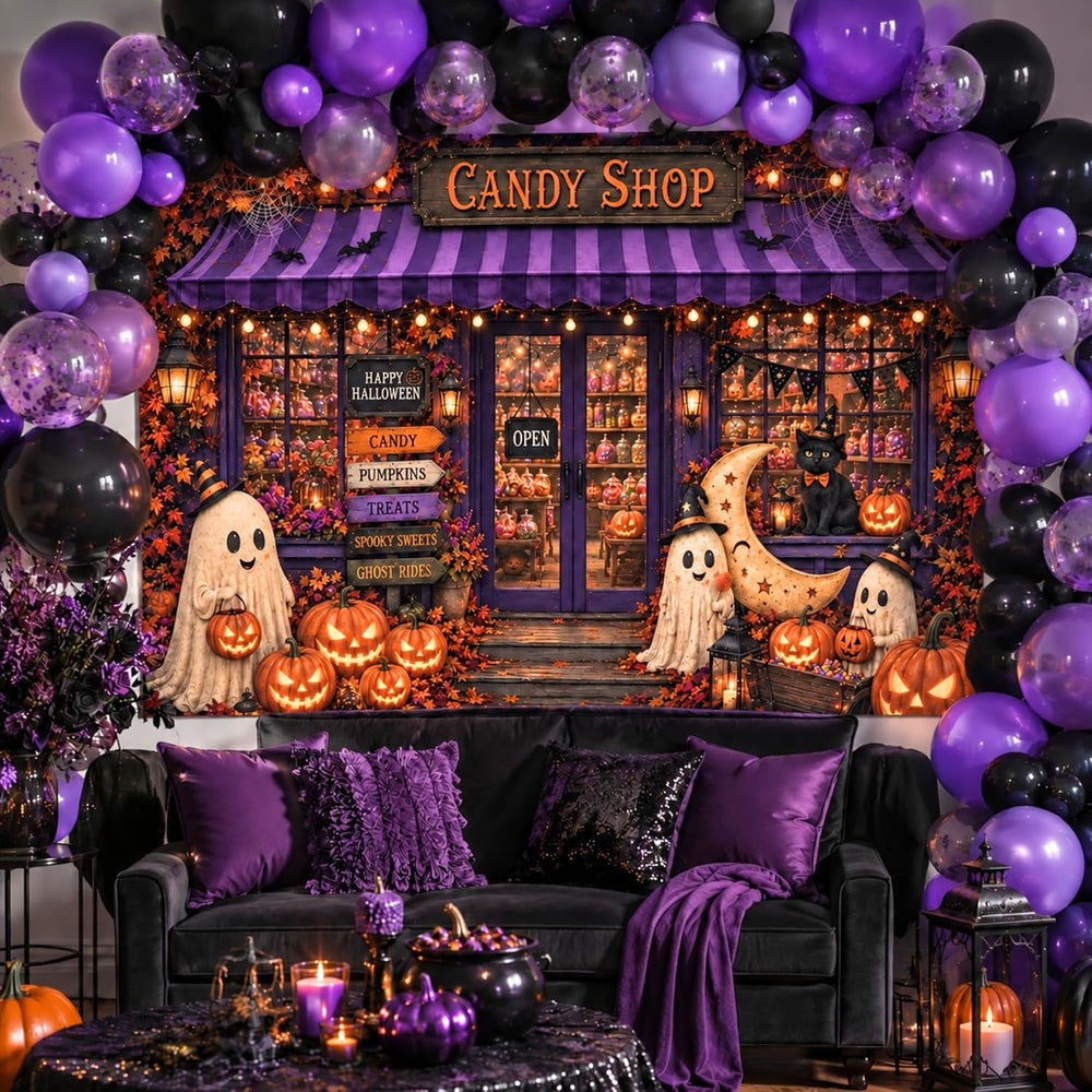 Fabric 8x6ft Halloween Candy Shop Photography Backdrop, Photo Booth Decor