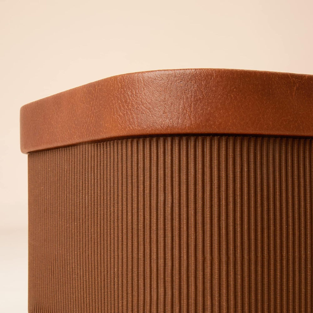 LA JOLIE MUSE Decorative Storage Boxes with Lids Faux Leather, Brown 3 Pack