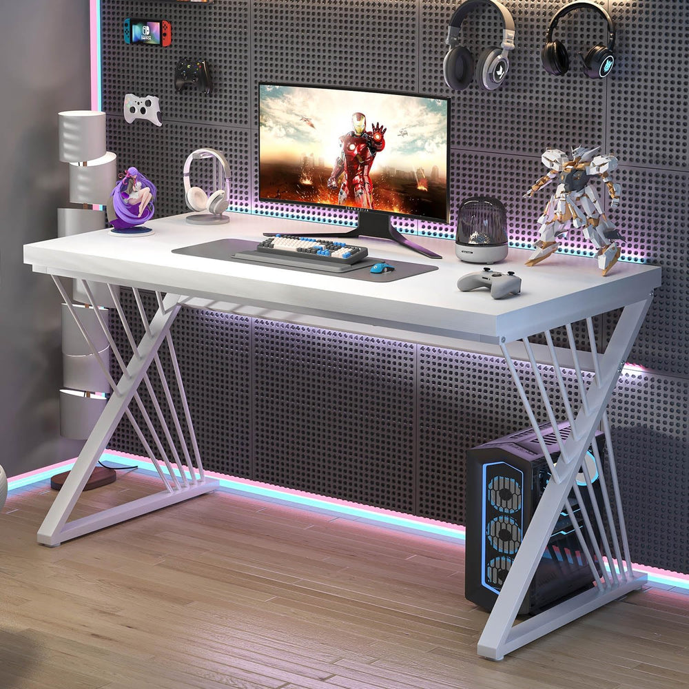 FOLUBAN White Desk, Modern Wood and Metal Computer Desk for Home Office, Simp...
