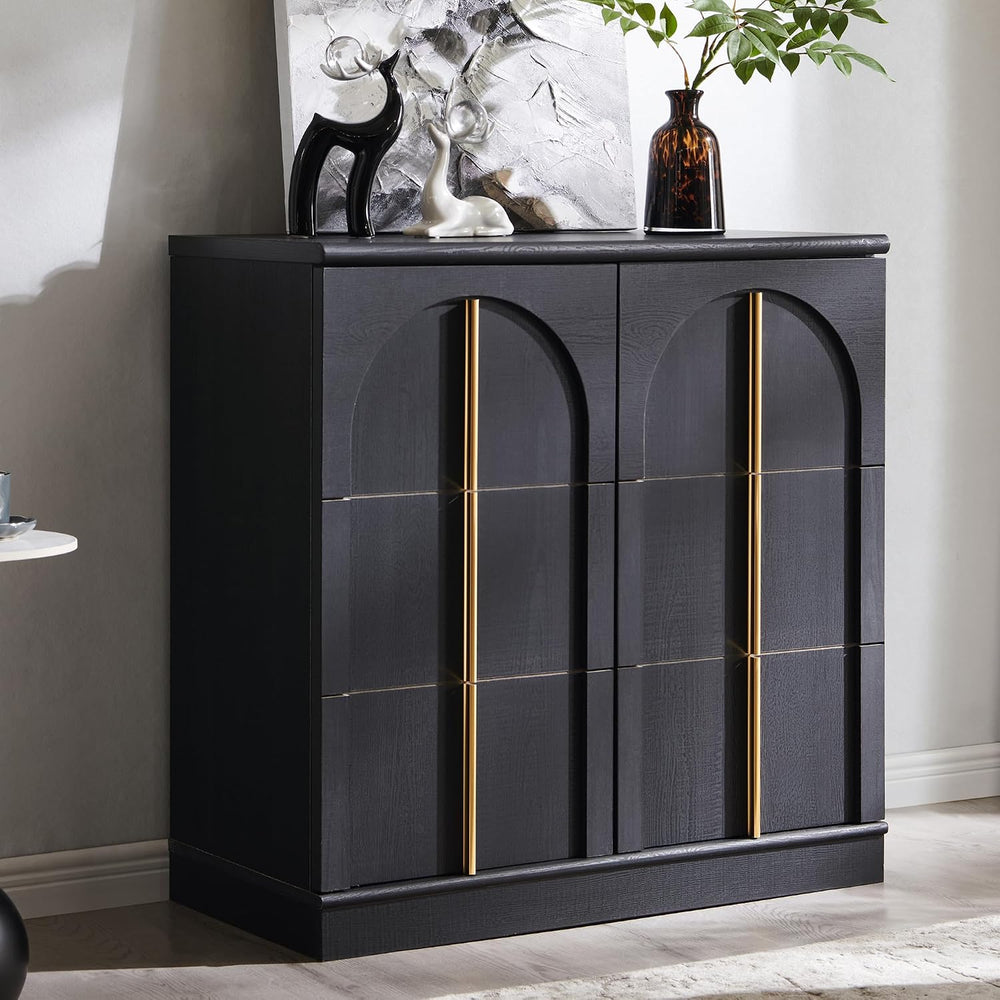 ACCOHOHO Arched Doors Sideboard, Buffet Cabinet with Storage, Black