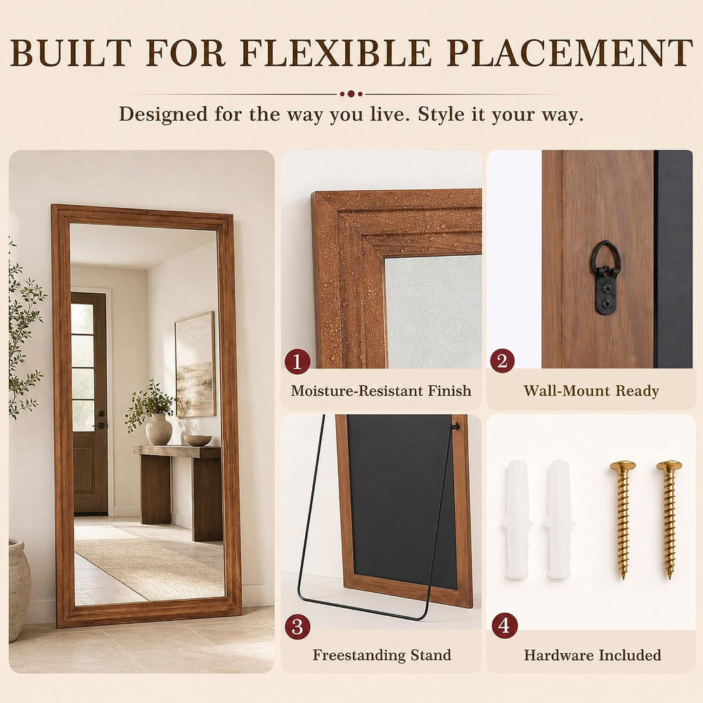 76"x34" Full Length Mirror, Large Wood Floor Mirror, Brown