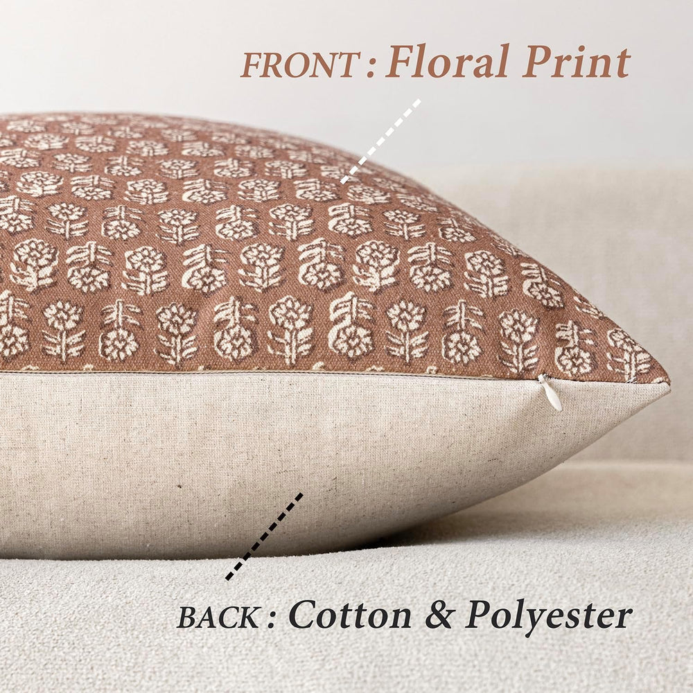 Foindtower Floral Print Throw Pillow Covers 24×24 Inch,Light Orange Brown