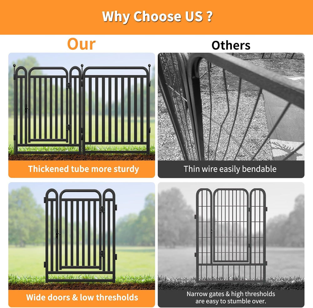 Thickened Metal Tube Garden Fence, Animal Barrier Fence with Low Threshold Ga...