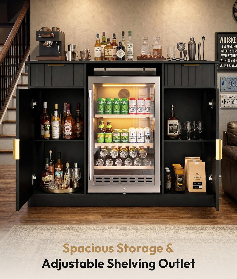 Lamtor 53" Coffee Bar Cabinet with Mini Fridge Space and Drawers, Black