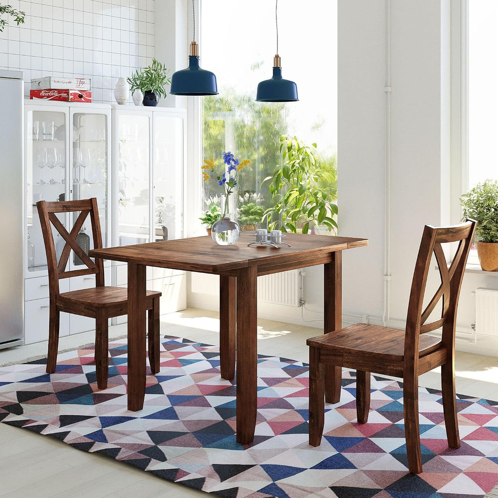 Harper & Bright Designs 3-Piece Wood Drop Leaf Dining Table Set with 2 X-...