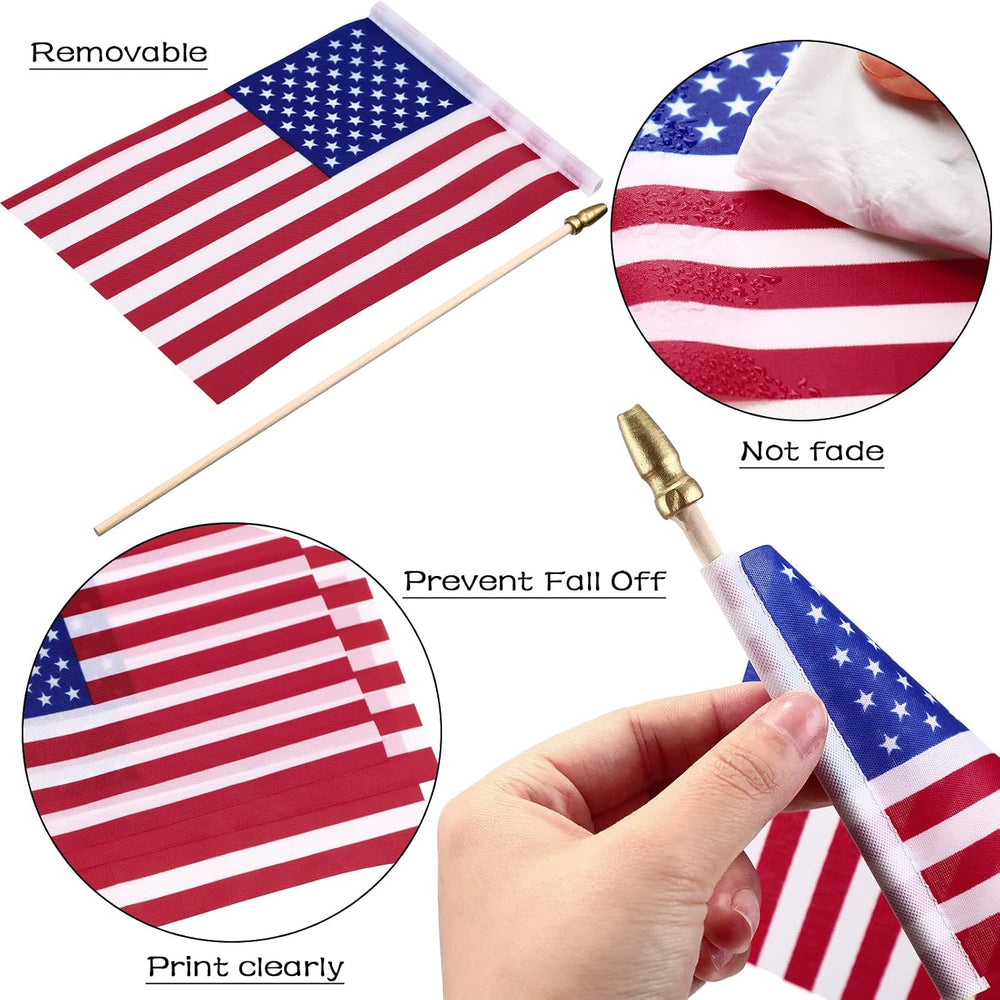 Tegeme 150 Pack Small American Flags on Stick 4 x 6 Inch Bulk