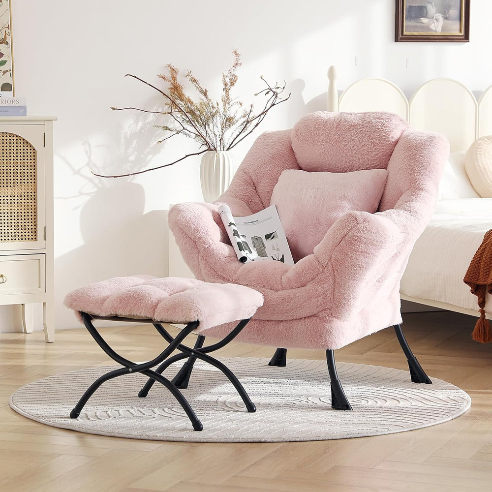 Lazy Chair with Ottoman, Comfy Reading Chair for Bedroom