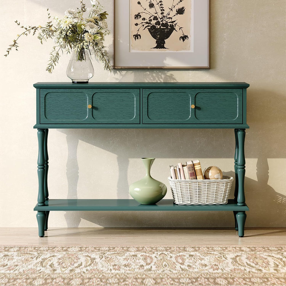 ARTPOWER 47" Mid-Century Console Table, 2 Drawers and Open Shelf, Green