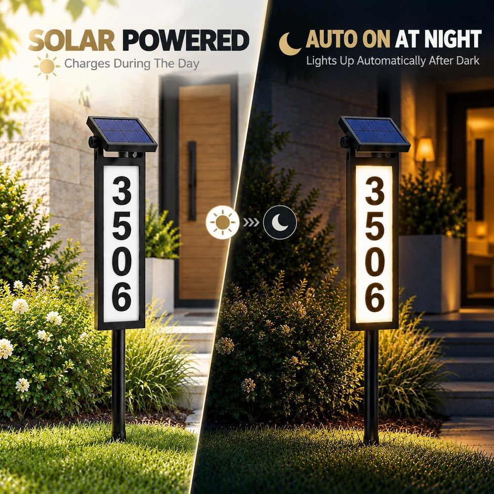 Eyrosa Solar Address Sign, Aluminum Lighted House Numbers for Outside Yard