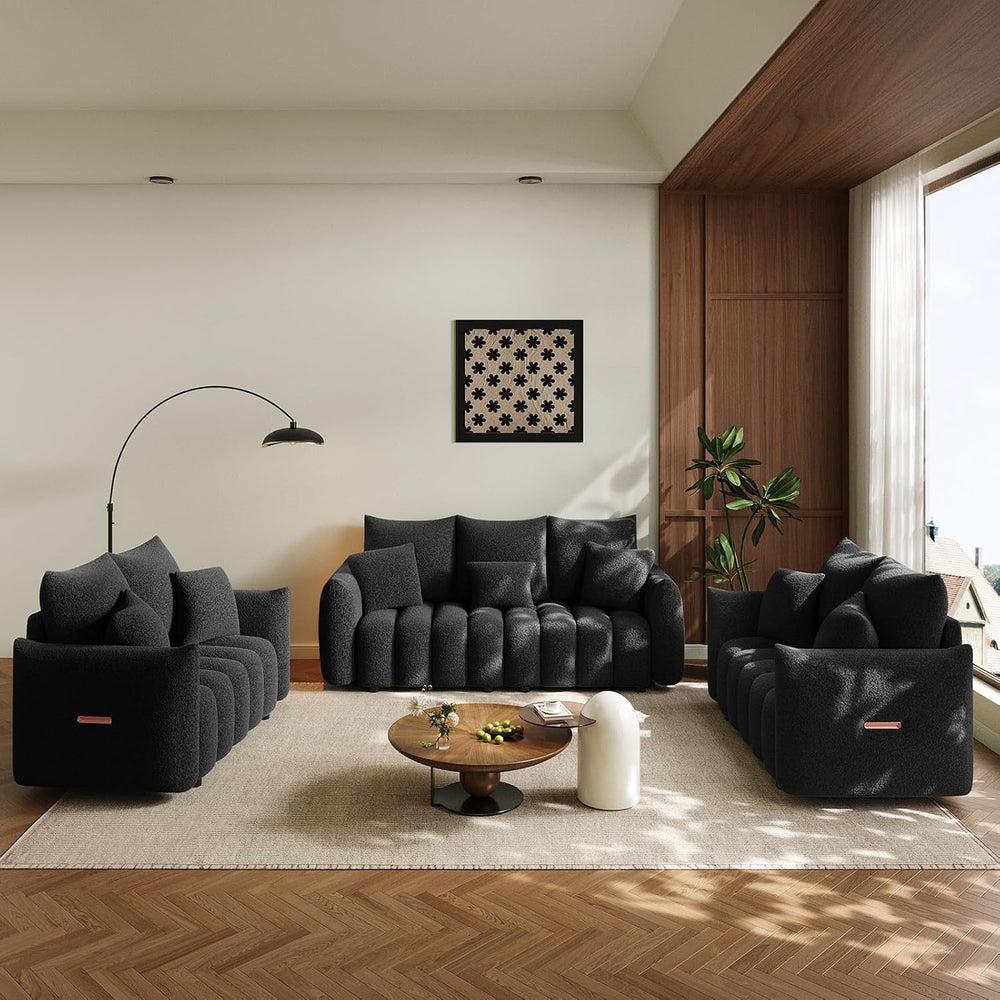 OUYESSIR 3 Pieces Boucle Sofa for Living Room, Modern Deep Seat Sofa Chair &a...