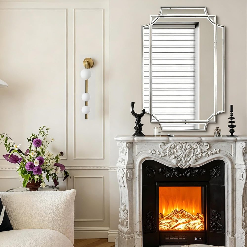 36"x24" Geometric Decorative Beveled Mirror with Silver Wood Frame