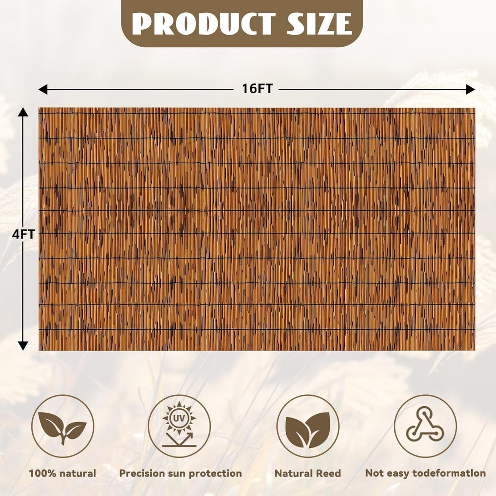 KOIUEYW Reed Fencing Rolls, 4 X 16FT Decorative Bamboo Fencing Roll Reed Scre...