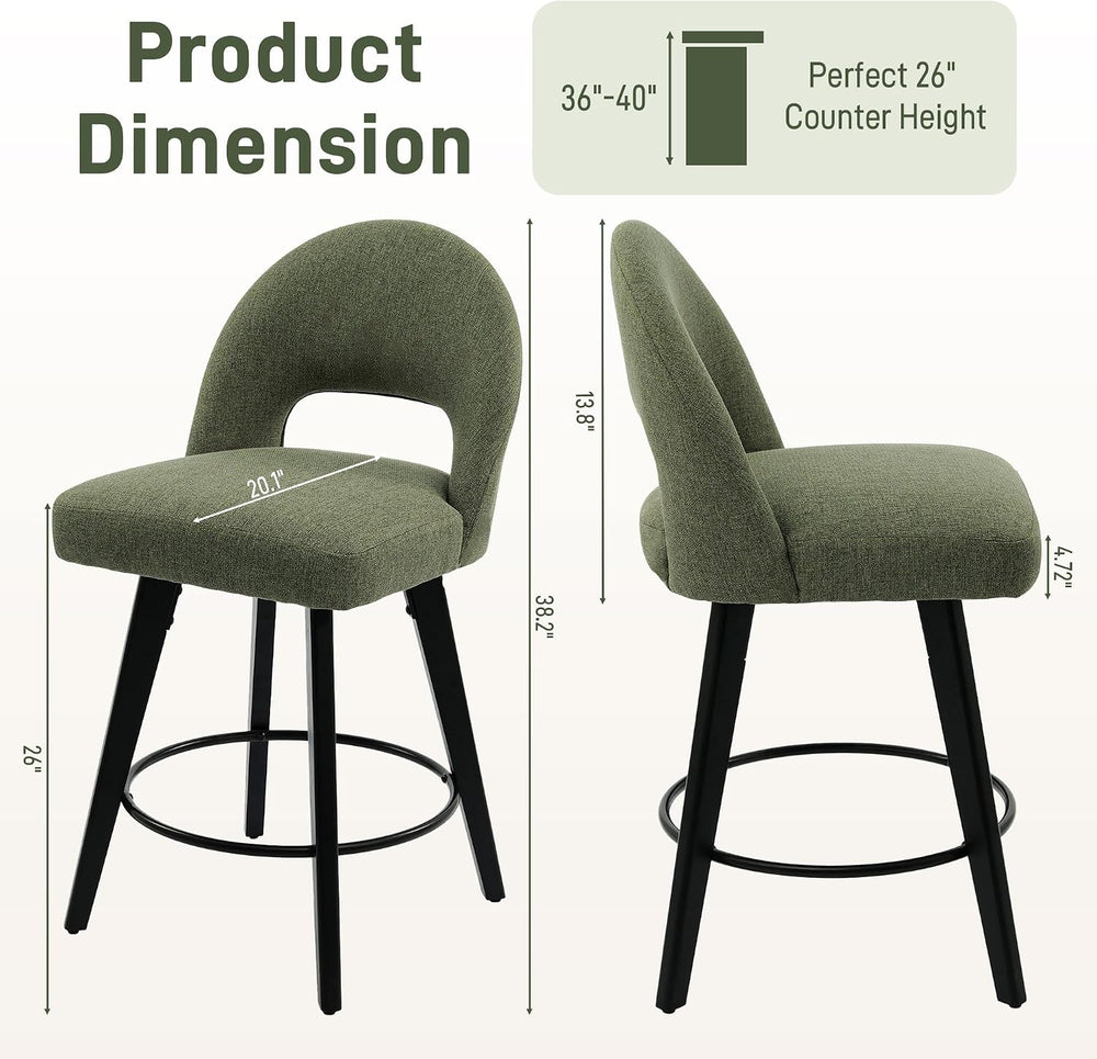Counter Height Bar Stools Set of 3, Swivel Upholstered Bar Chairs