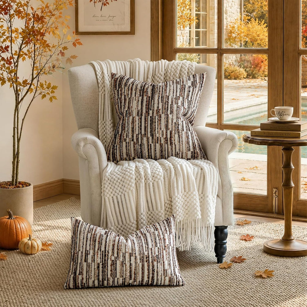 Boho Striped Decorative Throw Pillow Covers 26"X26" Set of 2,Dark B...