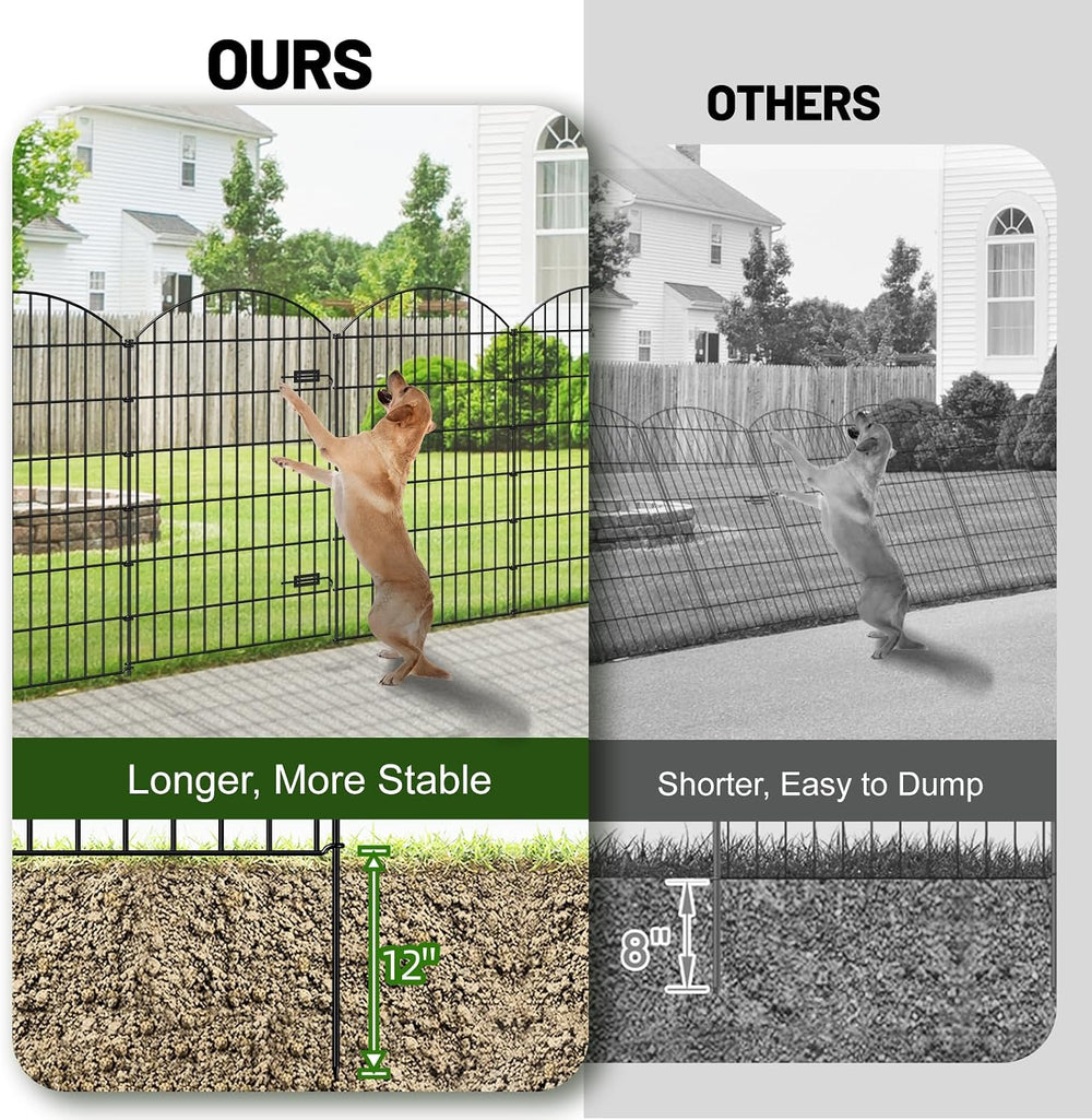 Metal Garden Fence with Gate 48 in x 20.3 ft, No-Dig Outdoor Dog Fence