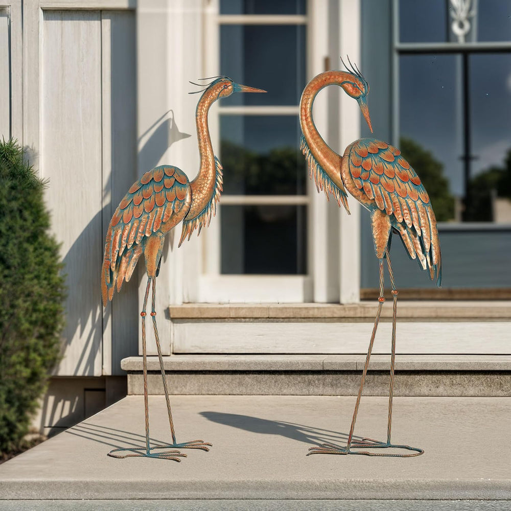 45.3" Heron Statues Outdoor,Extra-Large Metal Yard Art Set of 2