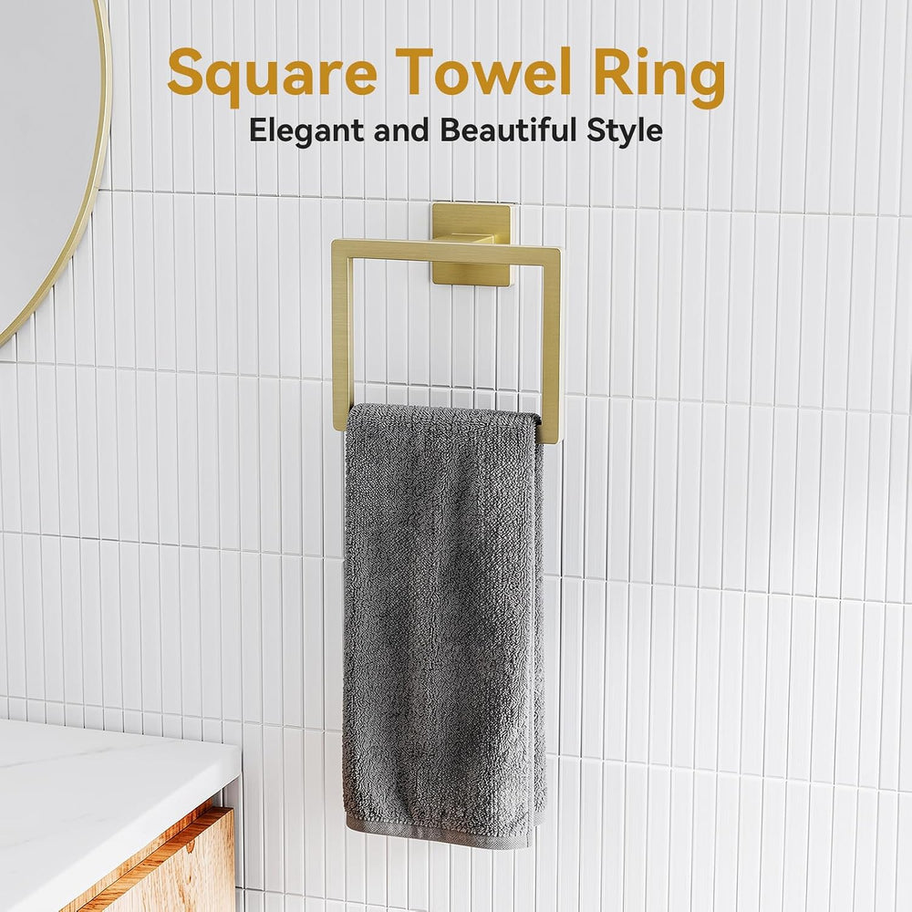 5-Pieces Brushed Gold Bathroom Accessories, 24 Inch Gold Towel Bar Set