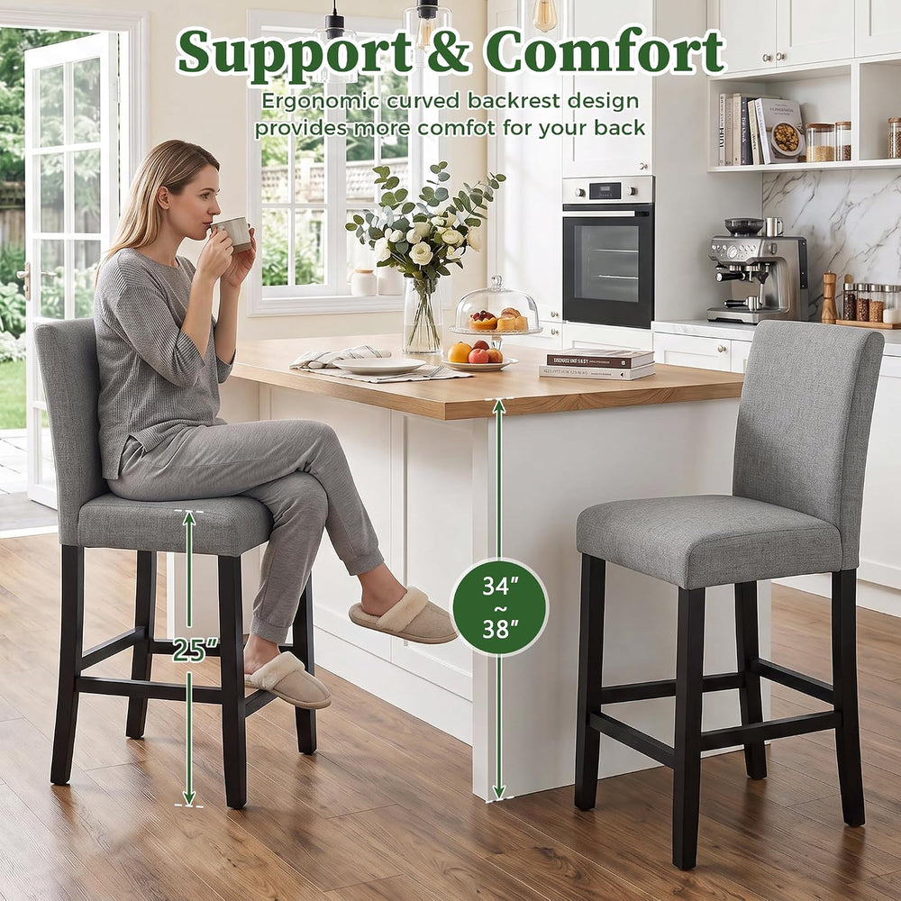 LSSPAID Bar Stools Set of 2, 25 Inch Upholstered Fabric Counter Height Stools...