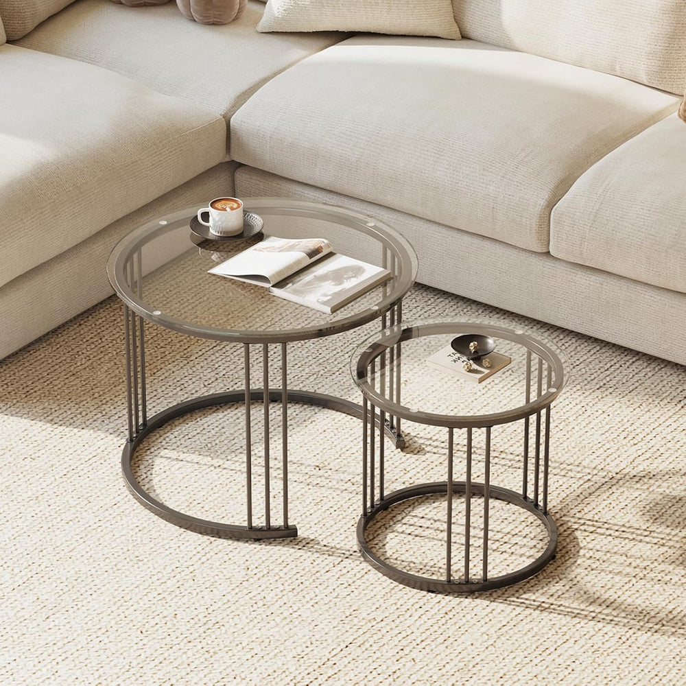 Garden 4 you Nesting Coffee Table, 23.6" Round Coffee Table Set of 2, Gl...