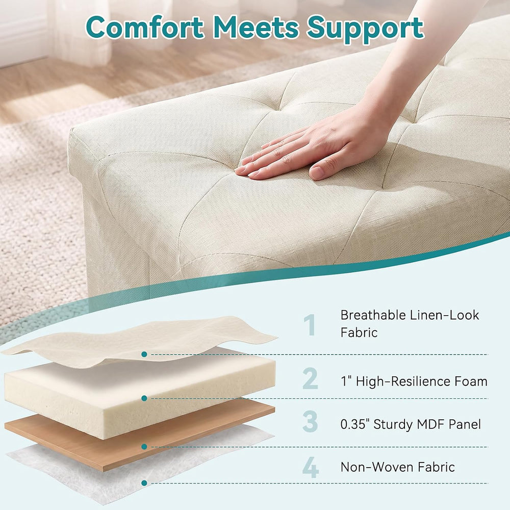 OLIXIS 30 Inch Folding Storage Ottoman Bench, Upholstered Foot Rest Stool