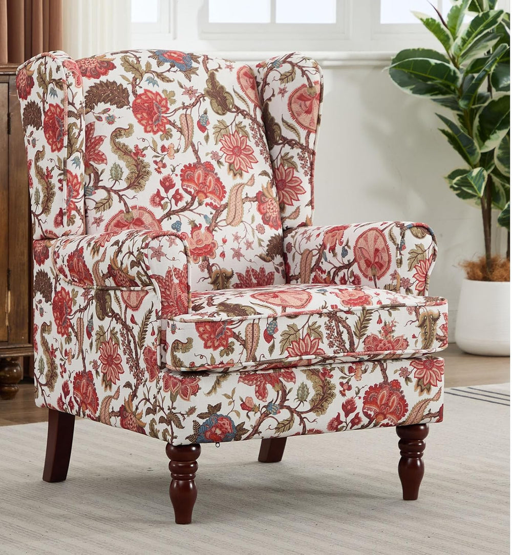 Anwick Modern Floral Accent Chair, Upholstered Armchair, Wingback Chair with ...
