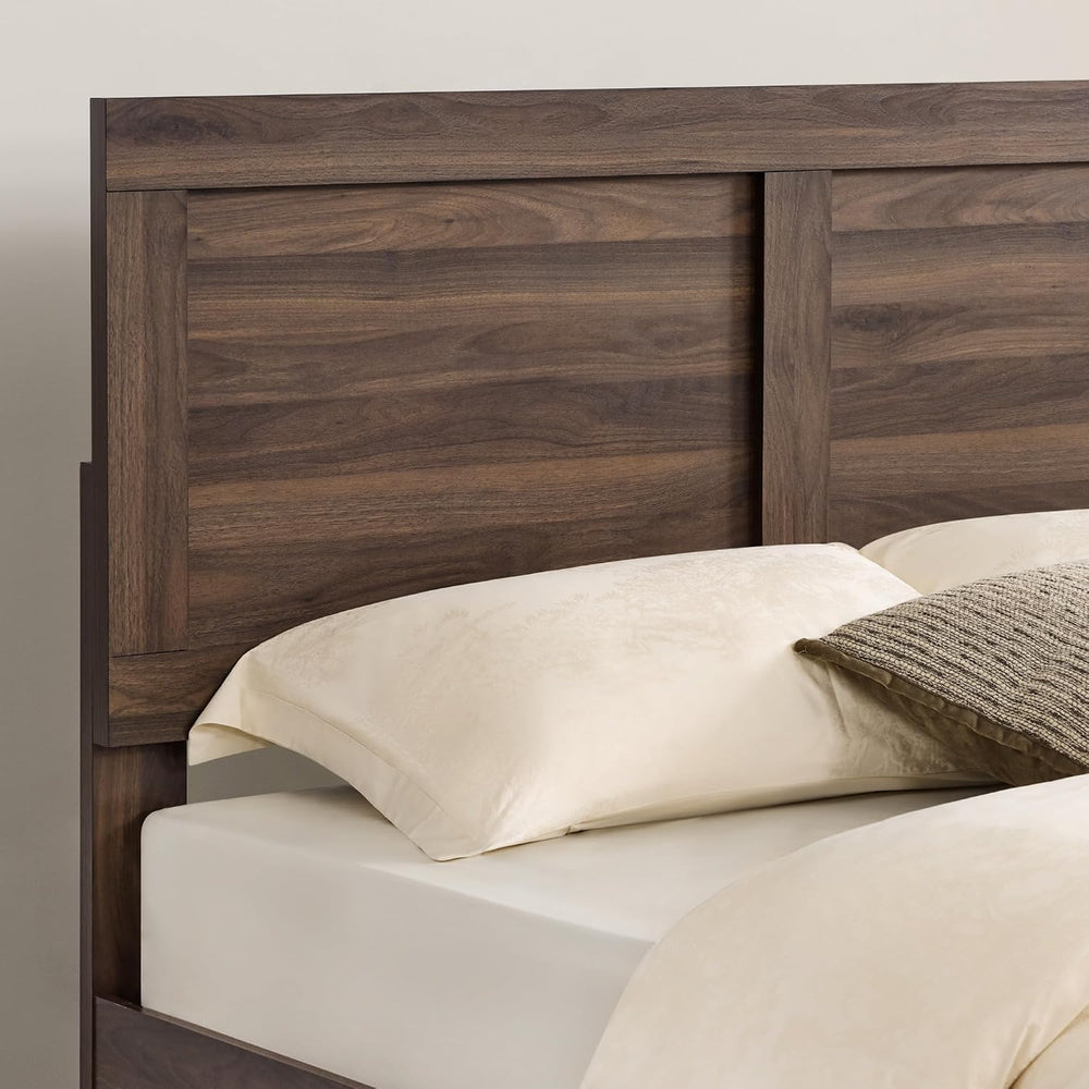 KISLOT Wood Bed Frame with Headboard and Footboard, Walnut, Full