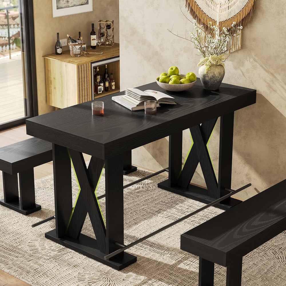 LITTLE TREE 63" Bar Table, Pub Table with Metal Footrest (Black,1)